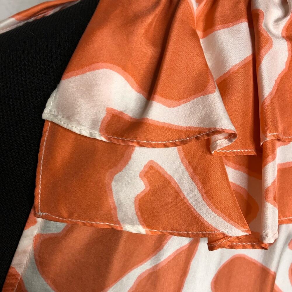LOFT orange cream ruffle trim button front silk dress size 6 Petite 6P - Picture 15 of 16